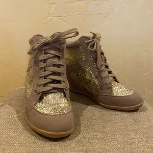 Gold and Tan Wedged Sneakers